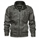 Zicac Men's Casual Multi-pocketed with Ribbing Stand Collar Military Fashion PU Leather Jackets Coat