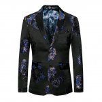 Zicac Mens Slim Fit Suit Blazer Gold Print Jacket Two Button Closure