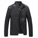Zicac Mens Autumn Winter Thicken Warm Slim Fit Long Sleeve Casual Zipped PU Leather Jacket Blazer Windbreaker Outerwear