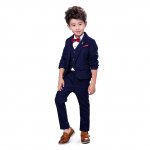 Zicac Boys 4Pcs Modern Fit Suit Solid Dress Suit Jacket Vest Pants Bow Tie